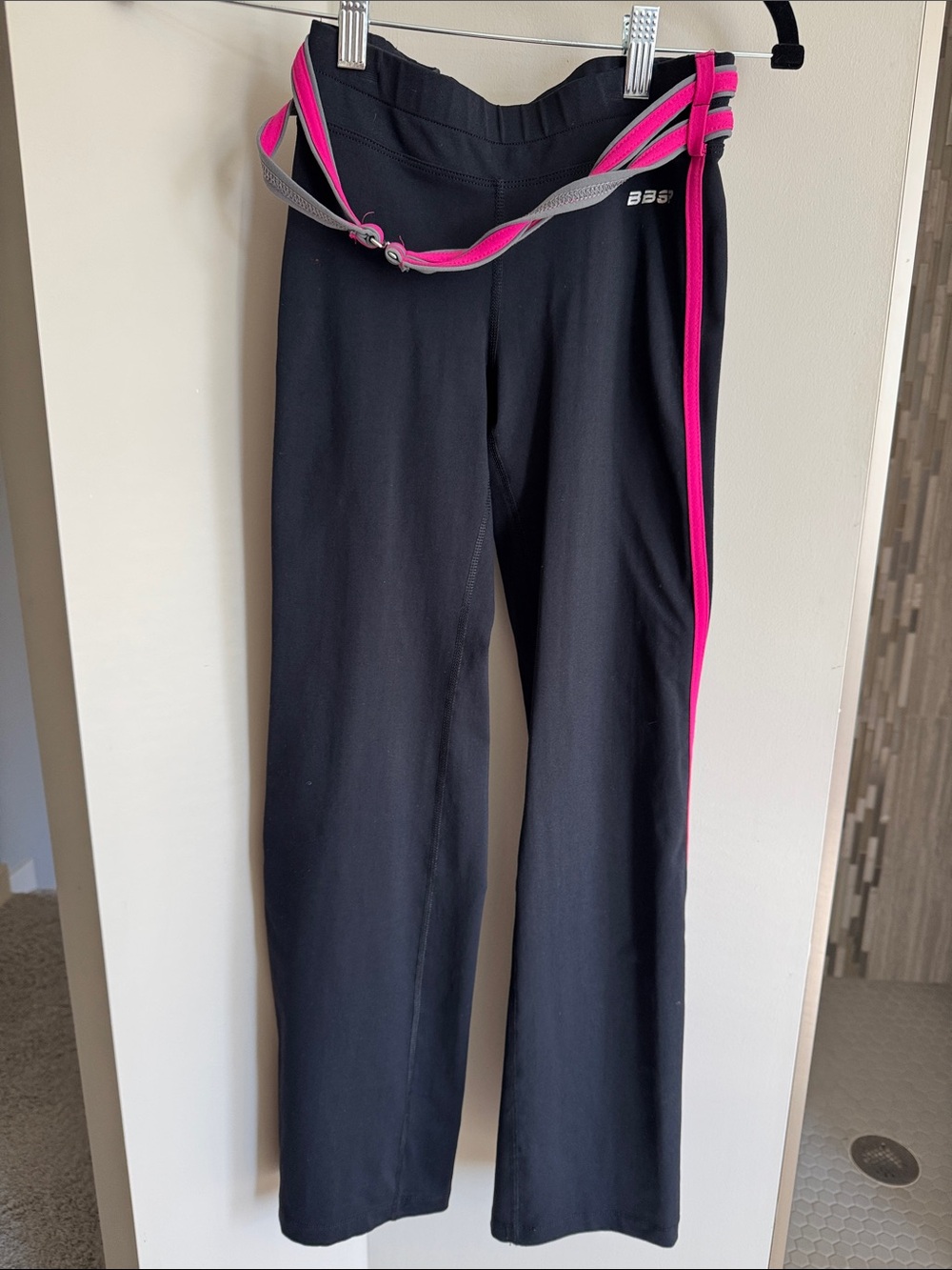 bebe Black Track Pants with Hot Pink Side Stripe